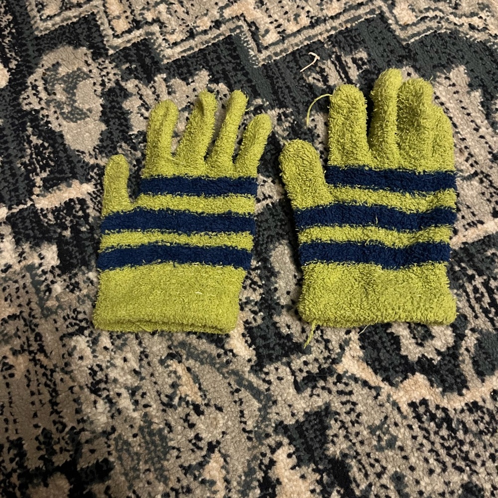 Cozy Green and Blue Striped Kids Gloves